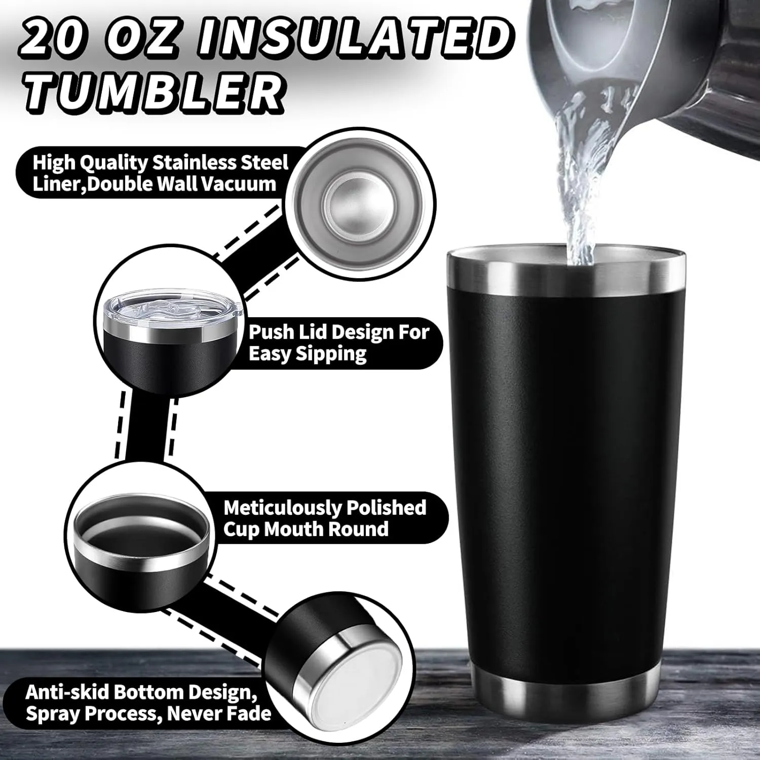 1 Pack 20oz Stainless Steel Tumbler with Lid, Leakproof Double Wall Travel Mug for Hot/Cold Drinks, Home Office Outdoor Party Use, Durable Powder Coated Insulated Cup/Orange