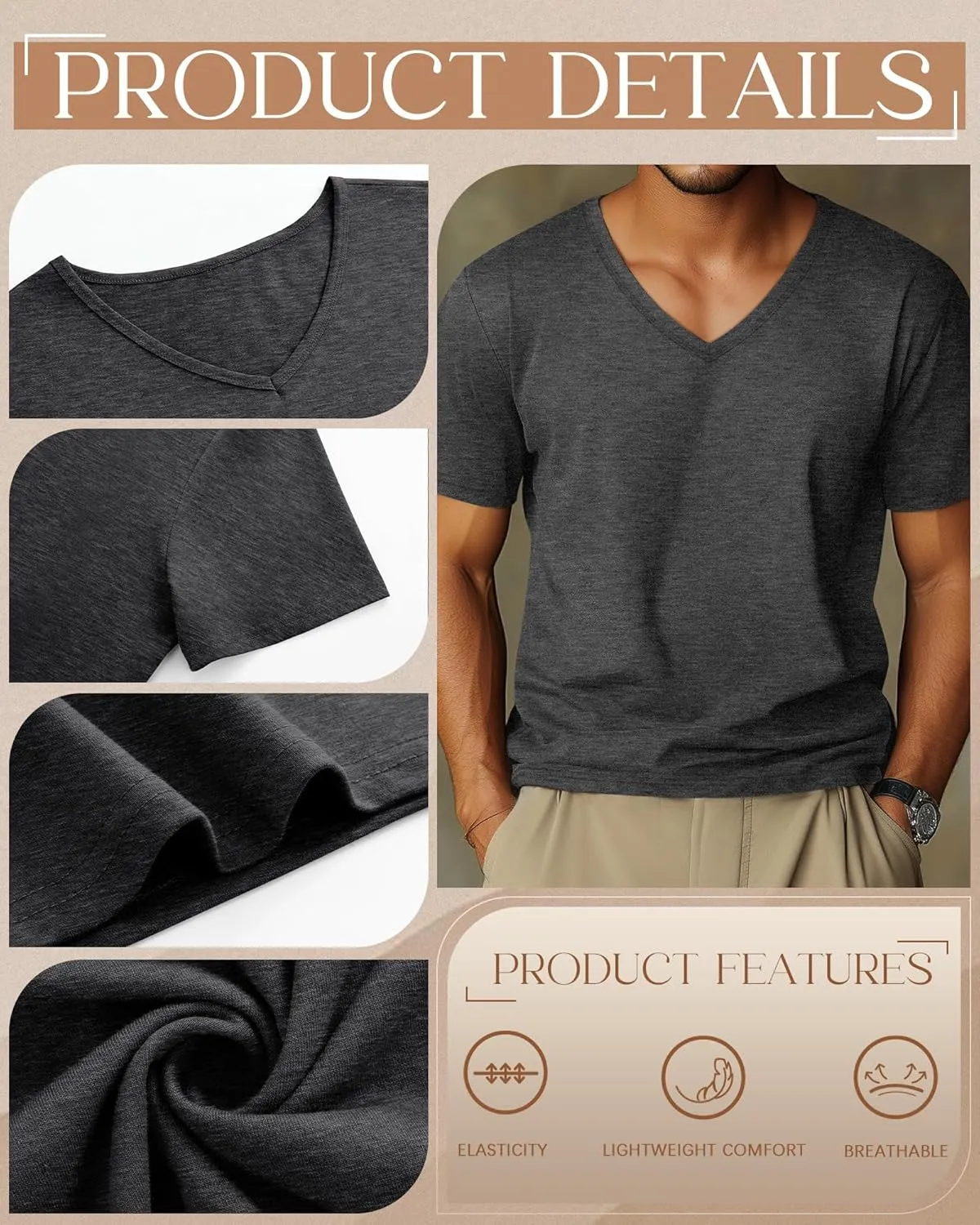 3 Pack Big and Tall Cotton Shirts for Men M-7XL Soft V Neck Shirt Plus Size Short Sleeve Tee Undershirt Casual Tops