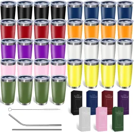 36 Packs, 20oz Stainless Steel Bulk Tumblers with Lids and Straws, Leakproof Double Wall Travel Mug for Hot/Cold Drinks, Home Office Outdoor Party, Durable Powder Coated Insulated Cup/Mix Color