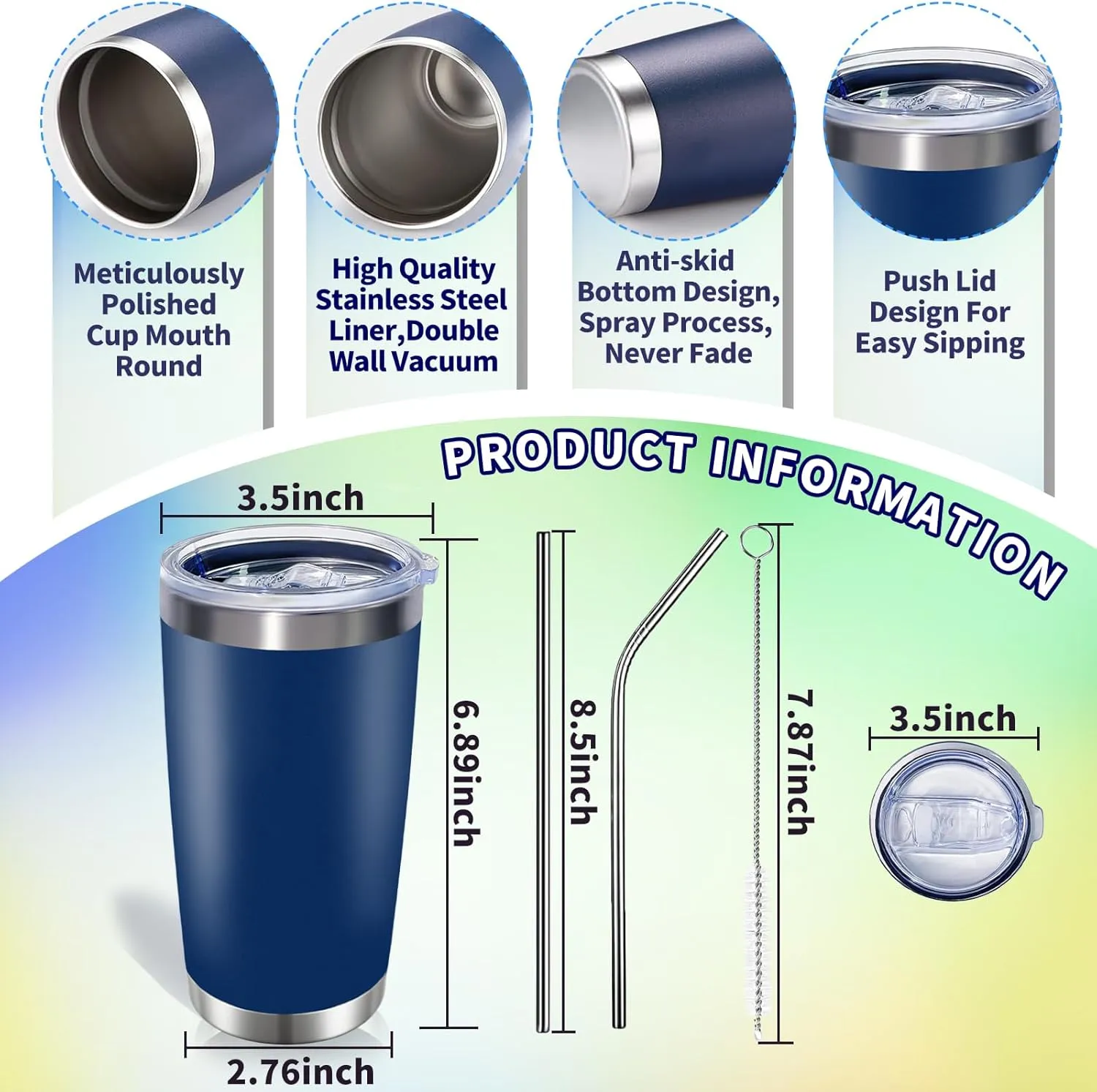 36 Packs, 20oz Stainless Steel Bulk Tumblers with Lids and Straws, Leakproof Double Wall Travel Mug for Hot/Cold Drinks, Home Office Outdoor Party, Durable Powder Coated Insulated Cup/Mix Color