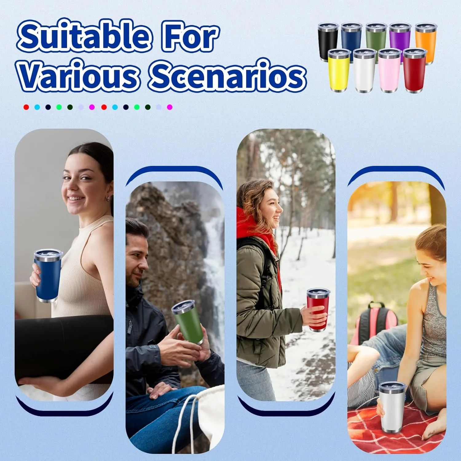 36 Packs, 20oz Stainless Steel Bulk Tumblers with Lids and Straws, Leakproof Double Wall Travel Mug for Hot/Cold Drinks, Home Office Outdoor Party, Durable Powder Coated Insulated Cup/Mix Color