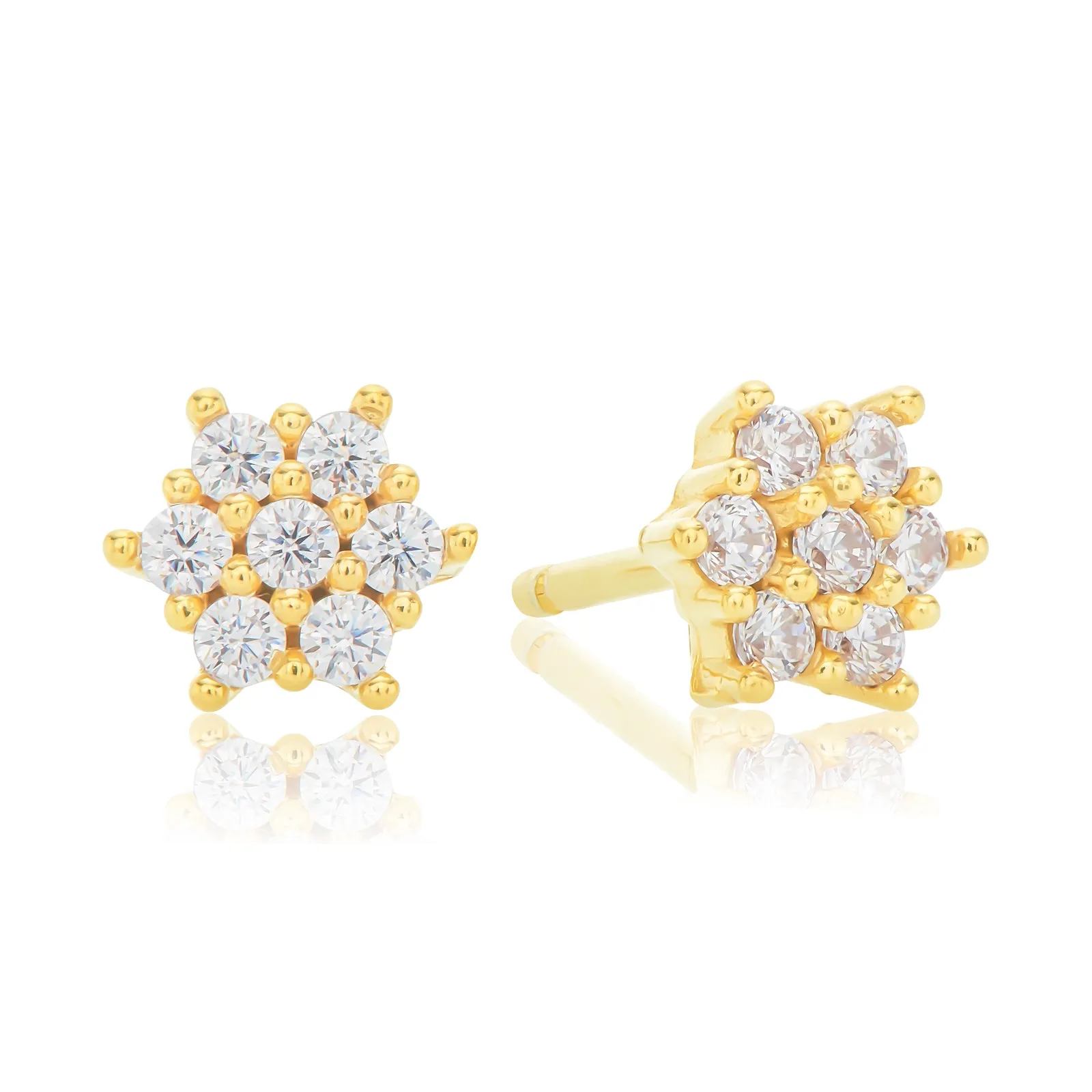9ct Yellow Gold Silver Filled Cubic Zirconia Flower Stud Earrings