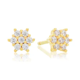 9ct Yellow Gold Silver Filled Cubic Zirconia Flower Stud Earrings