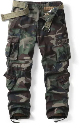 AKARMY Men's Casual Cargo Pants Military Army Camo Pants Combat Work Pants with 8 Pockets