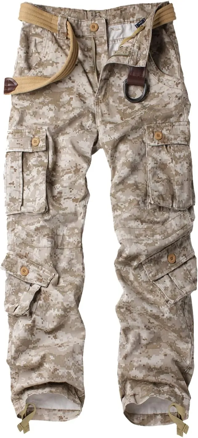 AKARMY Men's Casual Cargo Pants Military Army Camo Pants Combat Work Pants with 8 Pockets