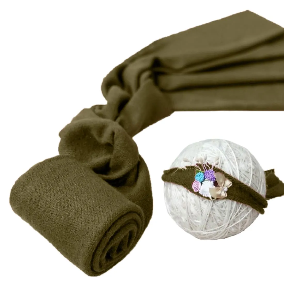 Babymoon Textured Stretchble Baby Photography Shoot Wrap Cloth With Hairband - Dark Green