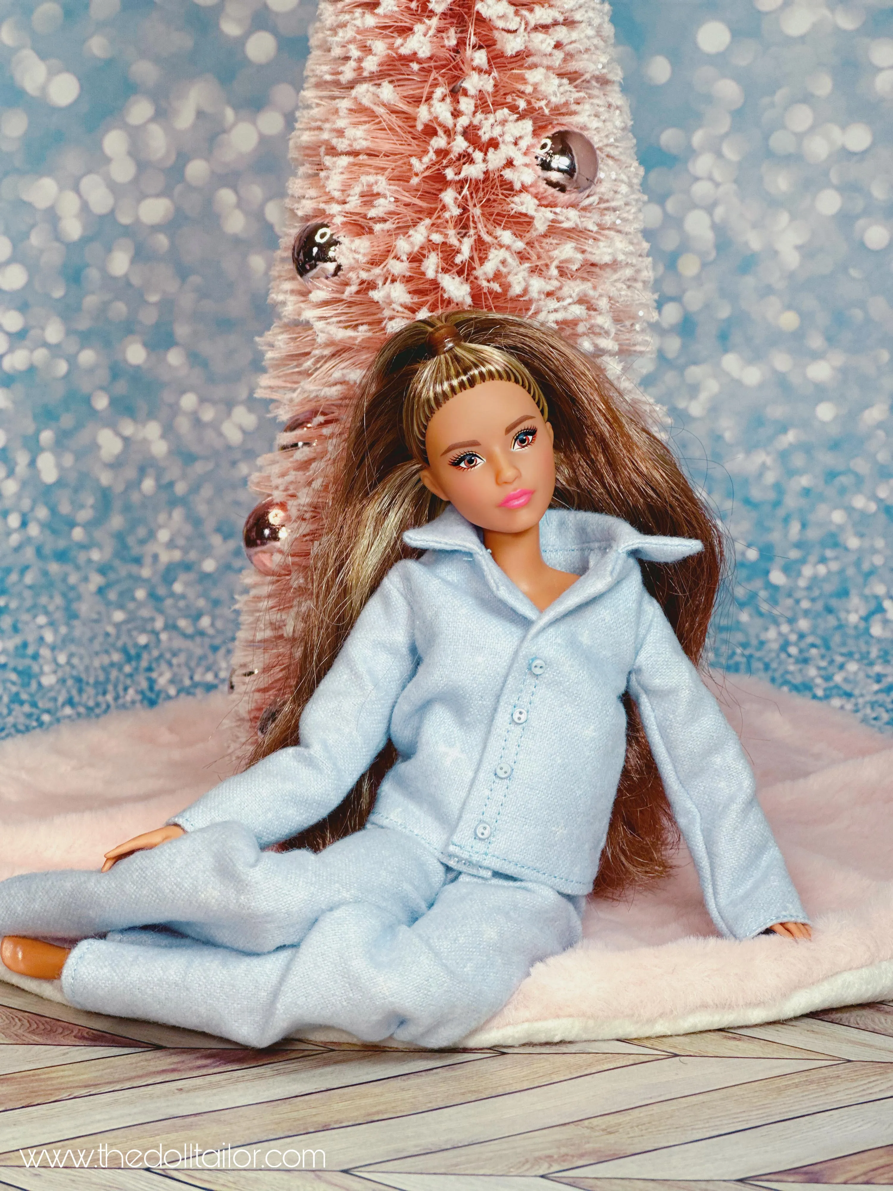 Blue flannel pajamas for Barbie dolls Christmas pajama