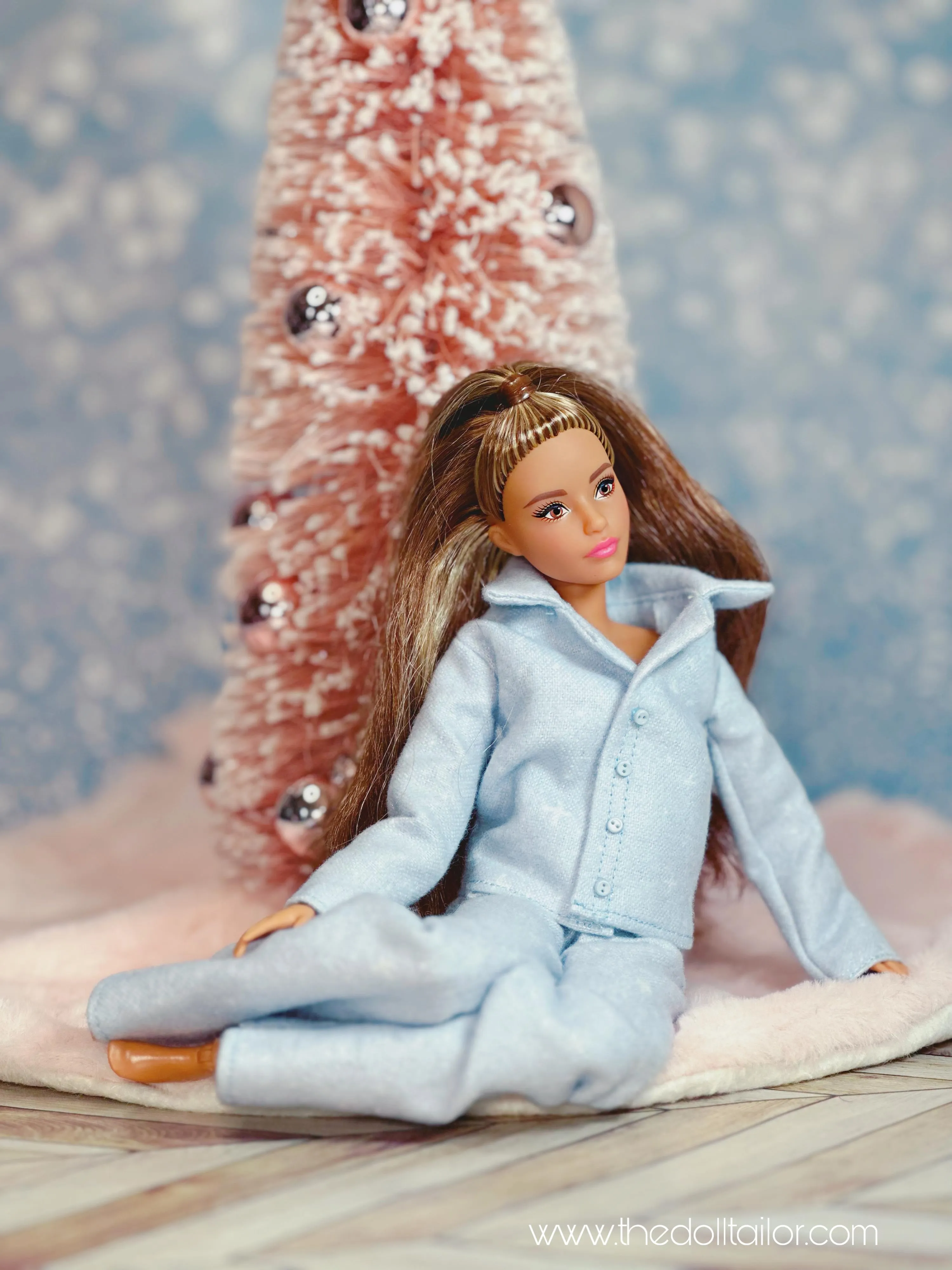 Blue flannel pajamas for Barbie dolls Christmas pajama