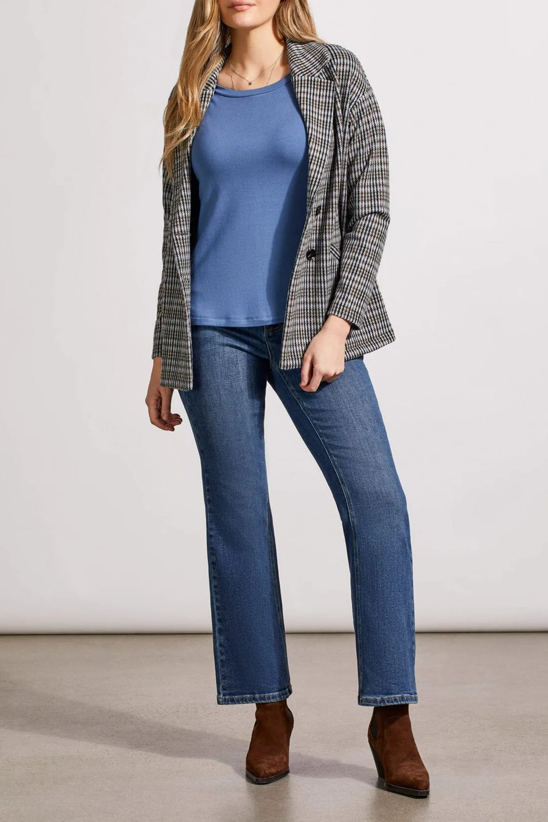 BLUE WIDE NECK 3/4 SLEEVE CREW NECK TOP