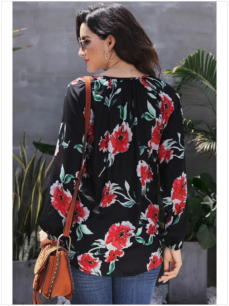 Casual Floral Long Sleeve Top