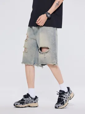 Casual Washed Holes Denim Shorts