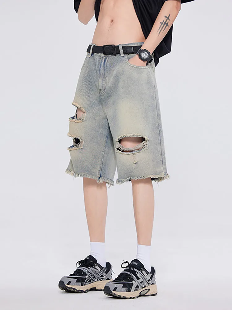 Casual Washed Holes Denim Shorts