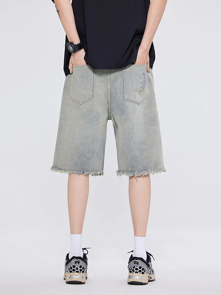 Casual Washed Holes Denim Shorts