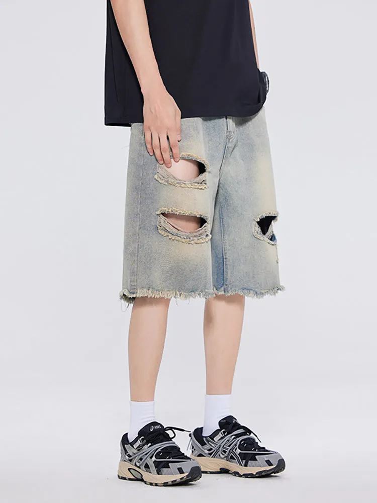 Casual Washed Holes Denim Shorts