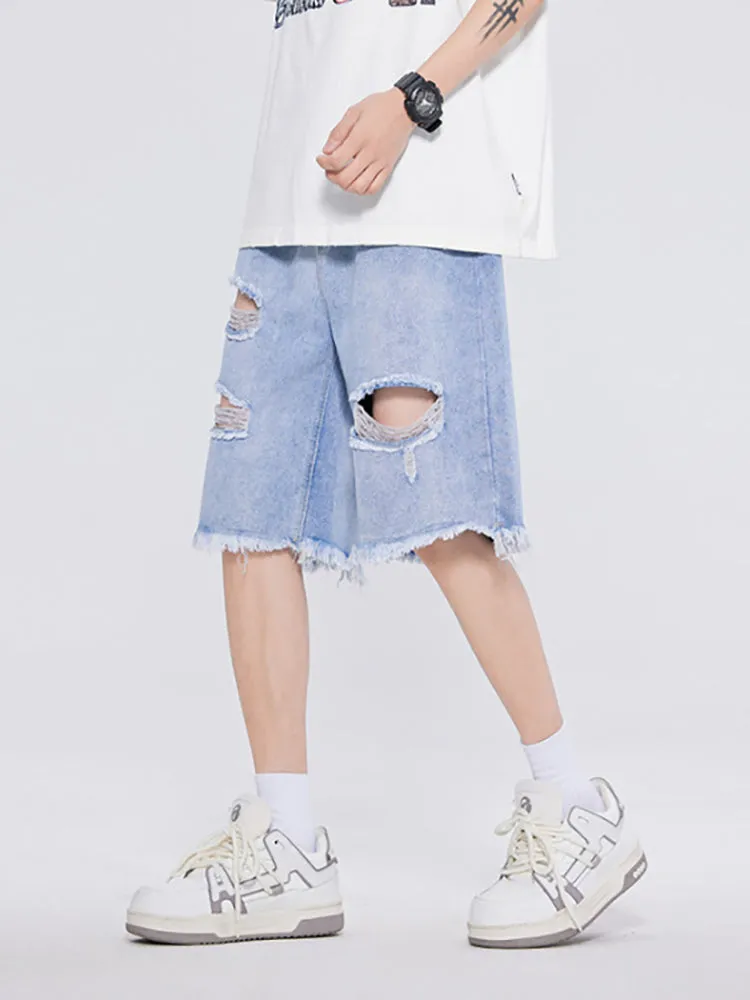 Casual Washed Holes Denim Shorts