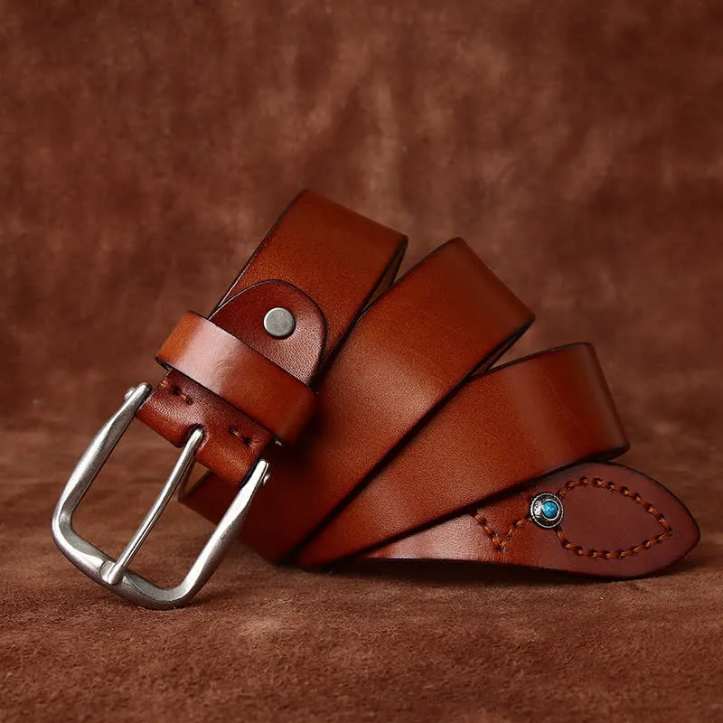 Classic Beaded Embellishments Trendy Leather Belt