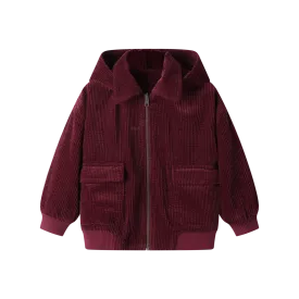 CORDUROY HOODED BOMBER-BURGUNDY