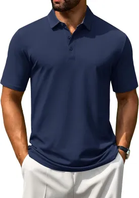 Cotrasen Men's Polo Shirts Short Sleeve Cotton Pique 3 Buttons Golf Shirts Classic Fit Casual Performance T-Shirt