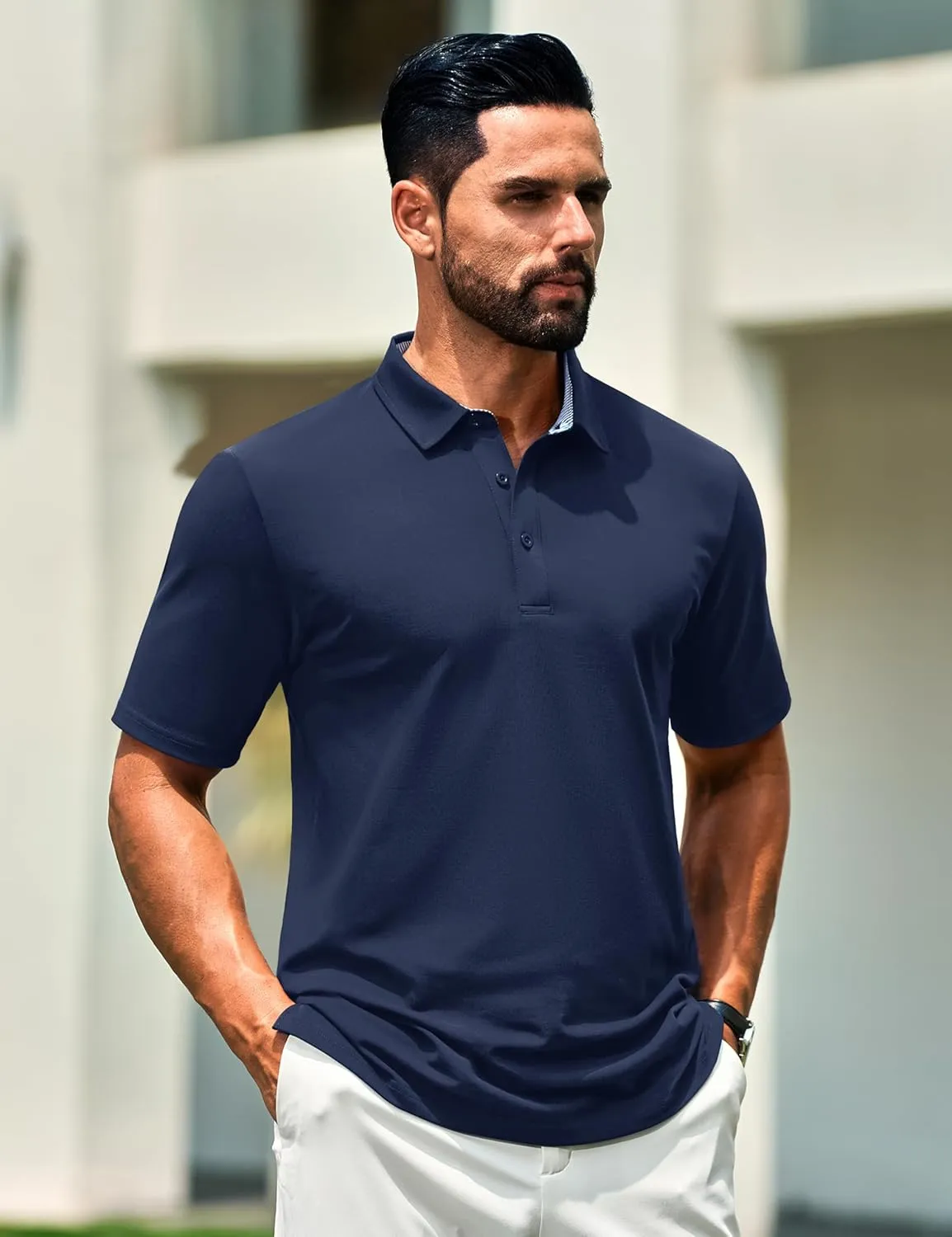 Cotrasen Men's Polo Shirts Short Sleeve Cotton Pique 3 Buttons Golf Shirts Classic Fit Casual Performance T-Shirt