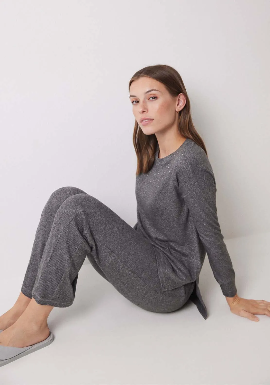 Dark grey knitted long set - Grey