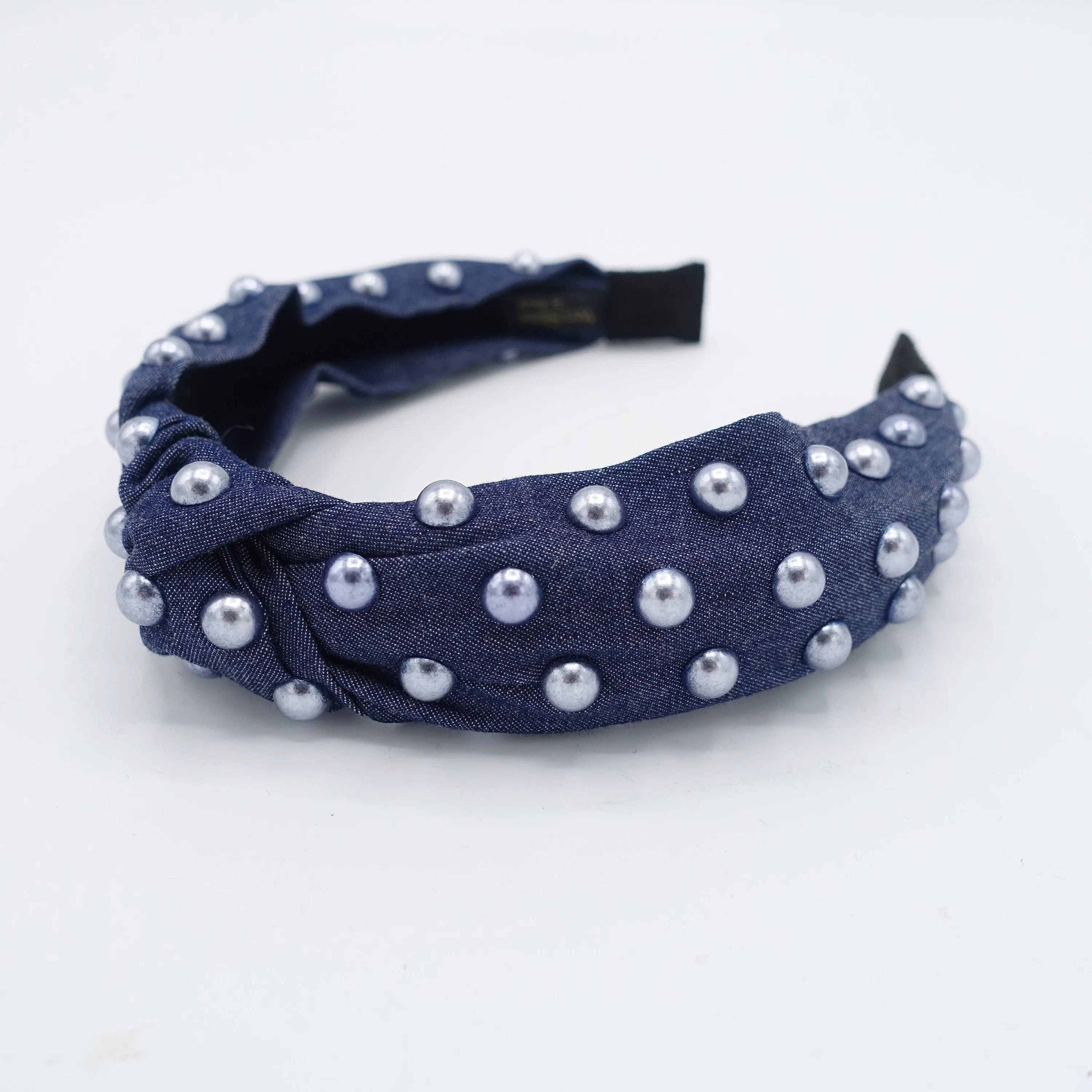 denim pearl embellished headband