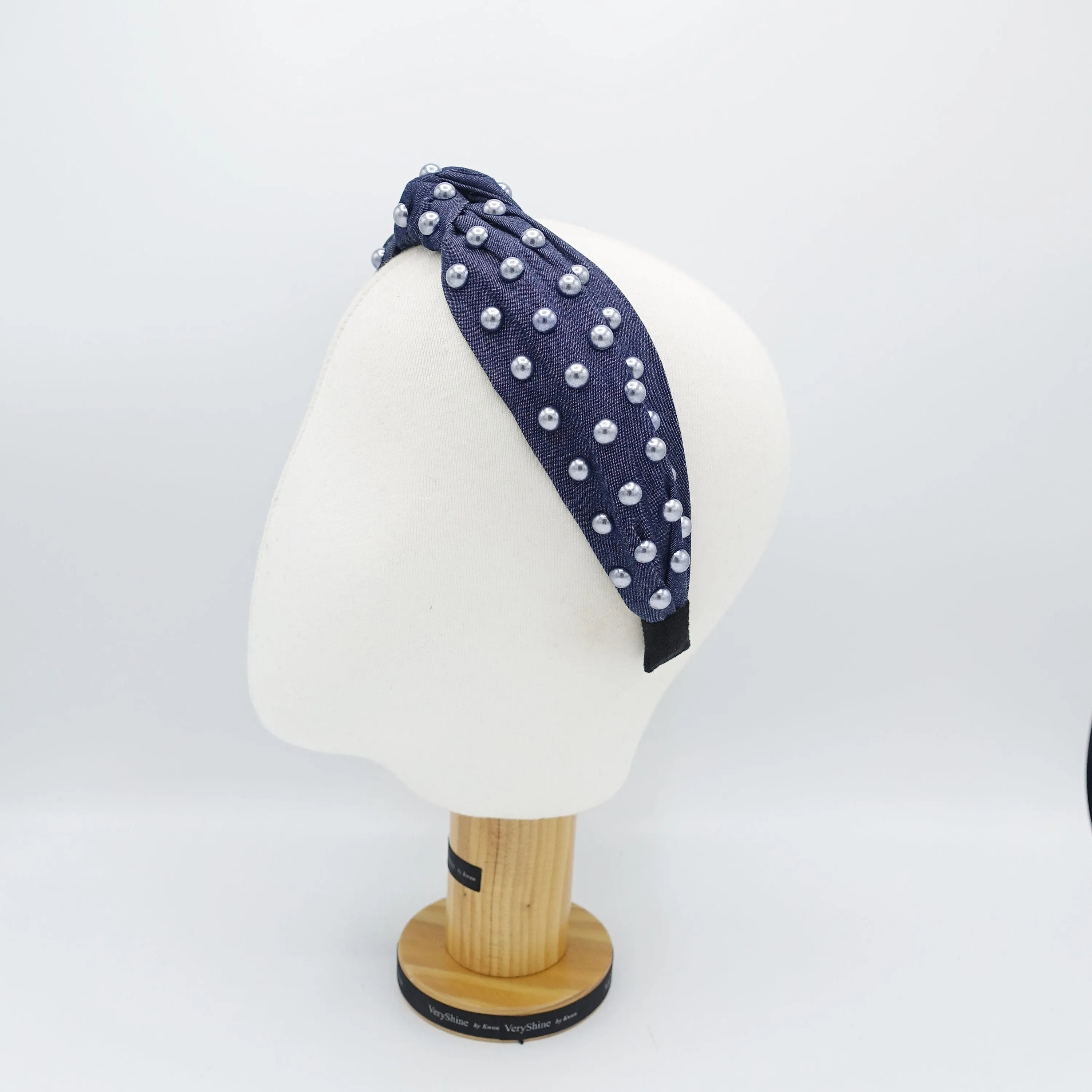 denim pearl embellished headband