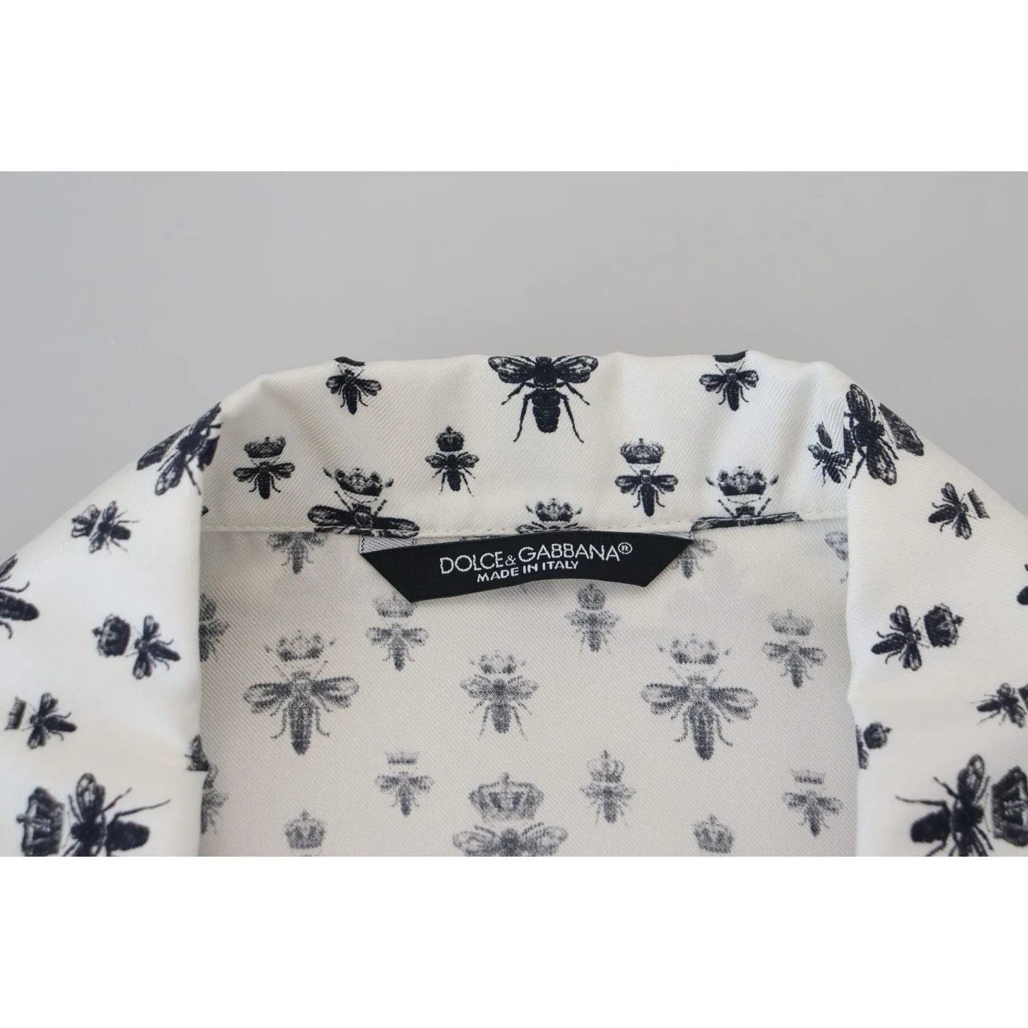 Dolce & Gabbana Elegant Silk Pajama Top with Crown Bee Print