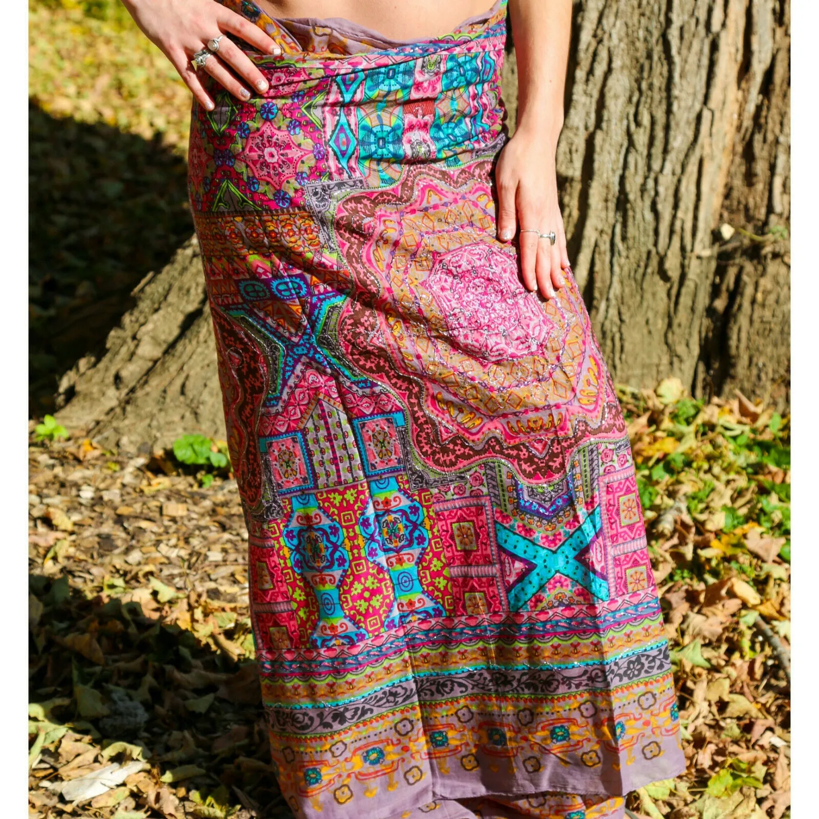 Geometric Metallic Embroidered Cotton Sarong