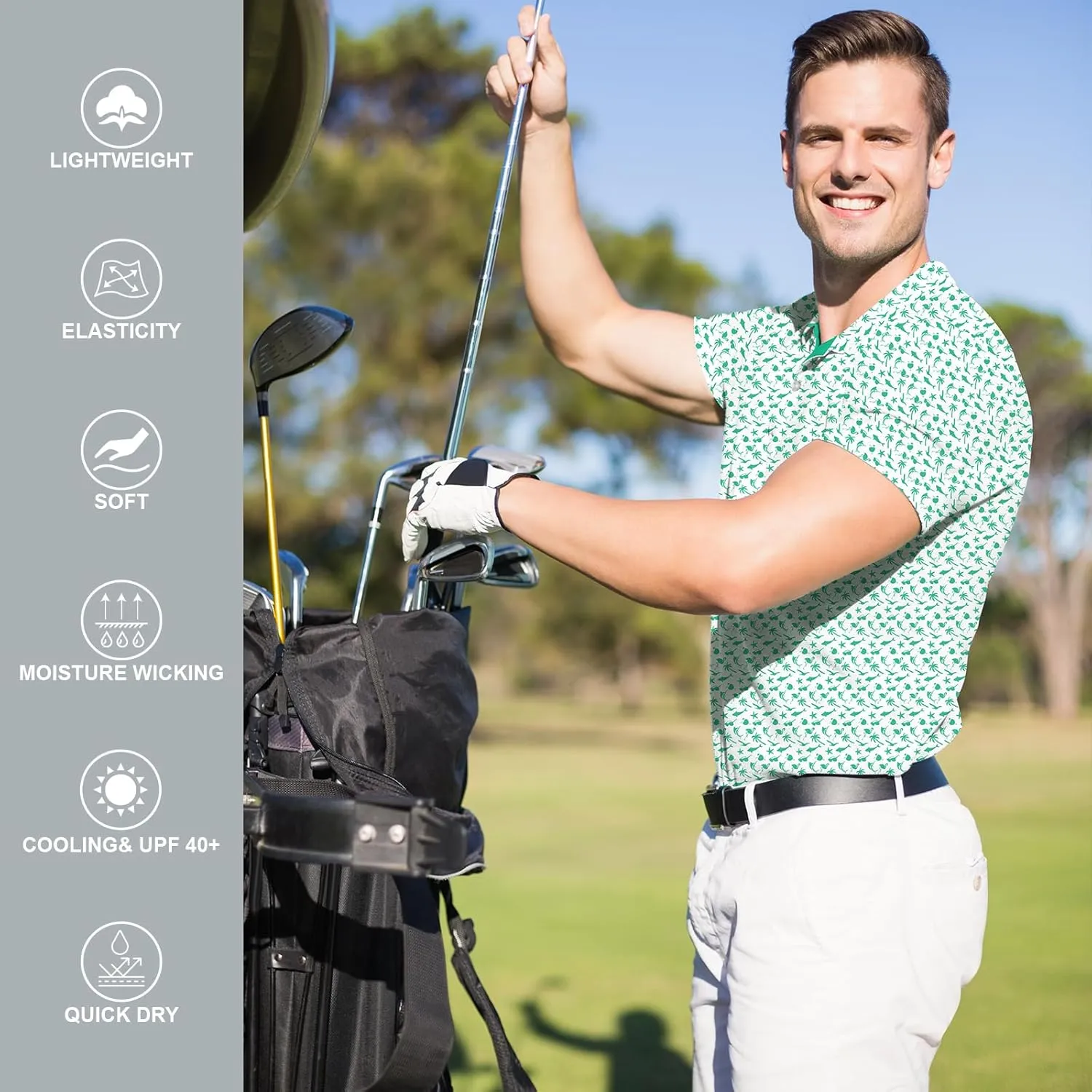 Golf Shirts for Men Dry Fit Funny Print Moisture Wicking Shirts Short Sleeve Quick Dry Collared Men's Polo Shirt