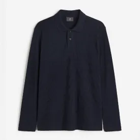 H&M Slim Fit Waffled Polo T-shirt, navy blue