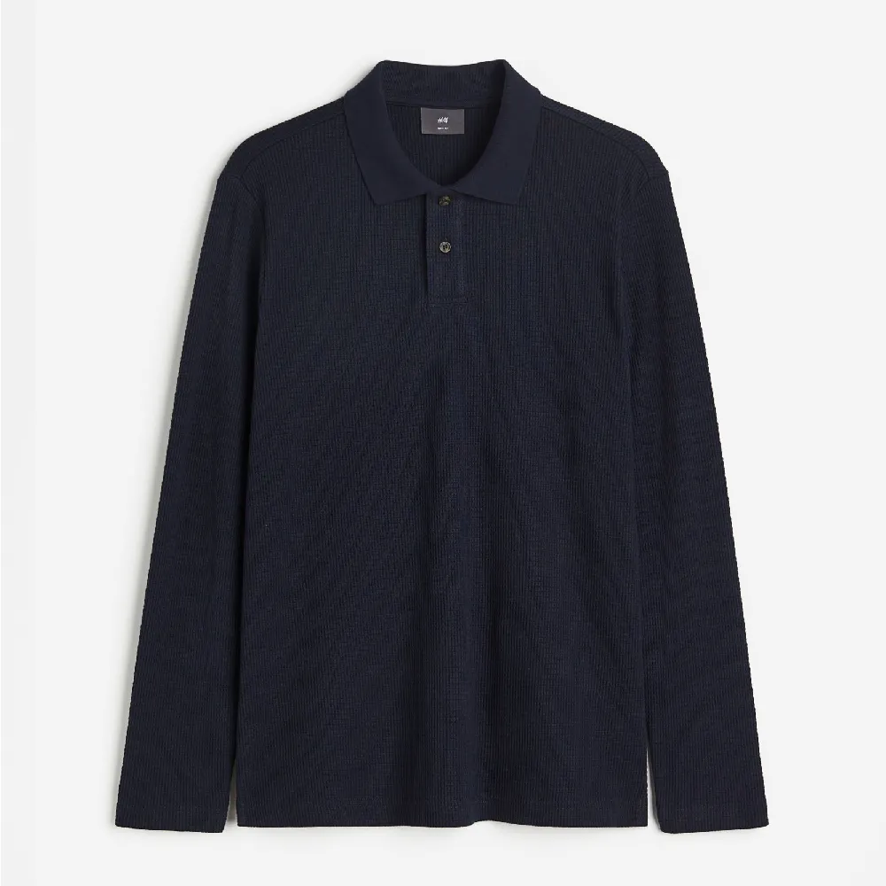 H&M Slim Fit Waffled Polo T-shirt, navy blue