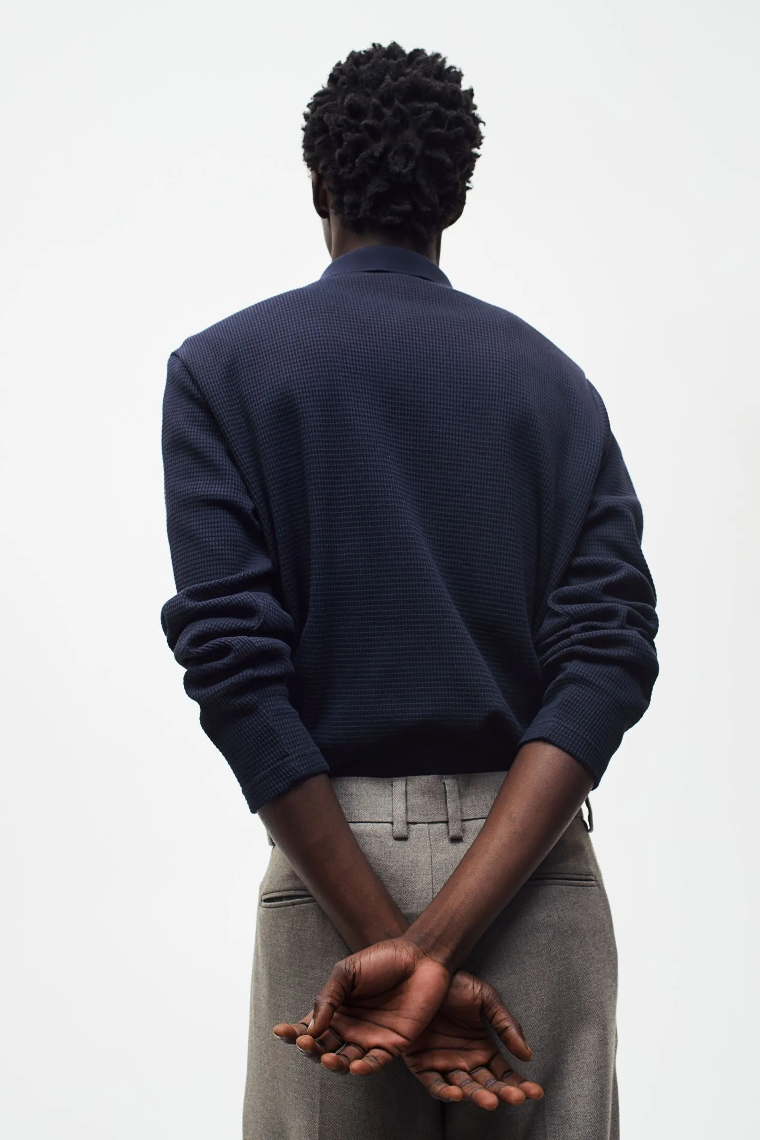 H&M Slim Fit Waffled Polo T-shirt, navy blue