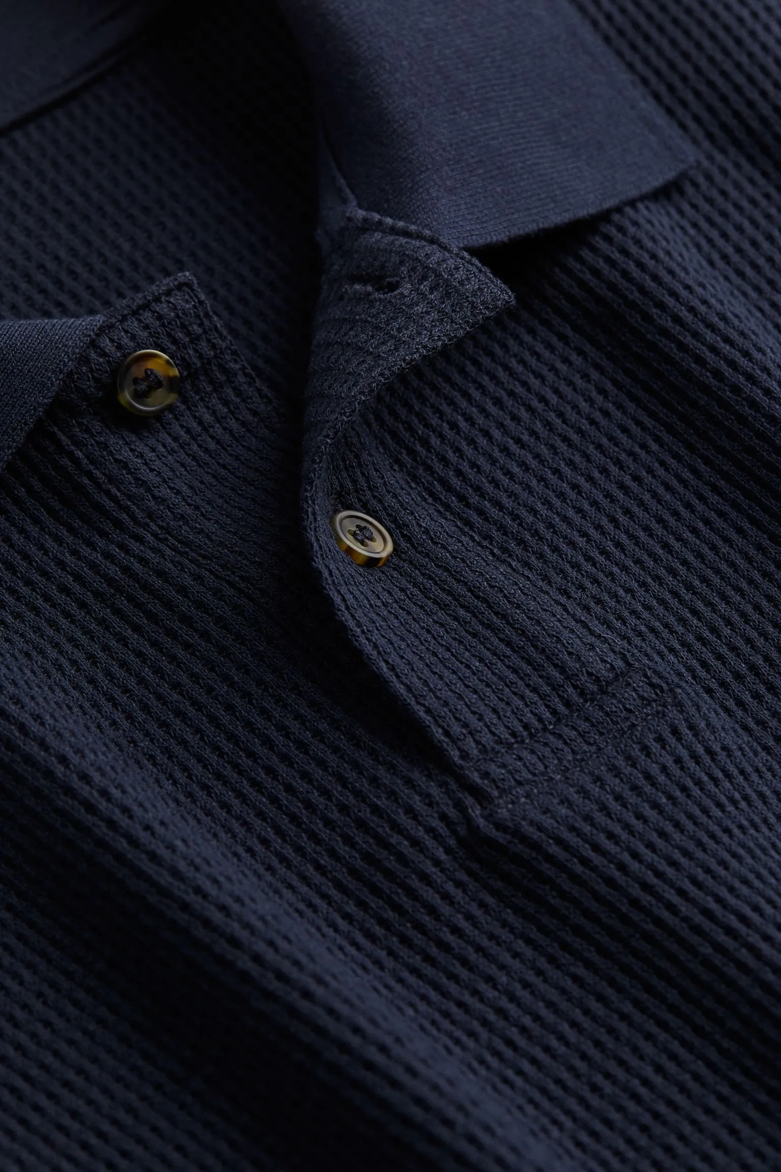 H&M Slim Fit Waffled Polo T-shirt, navy blue