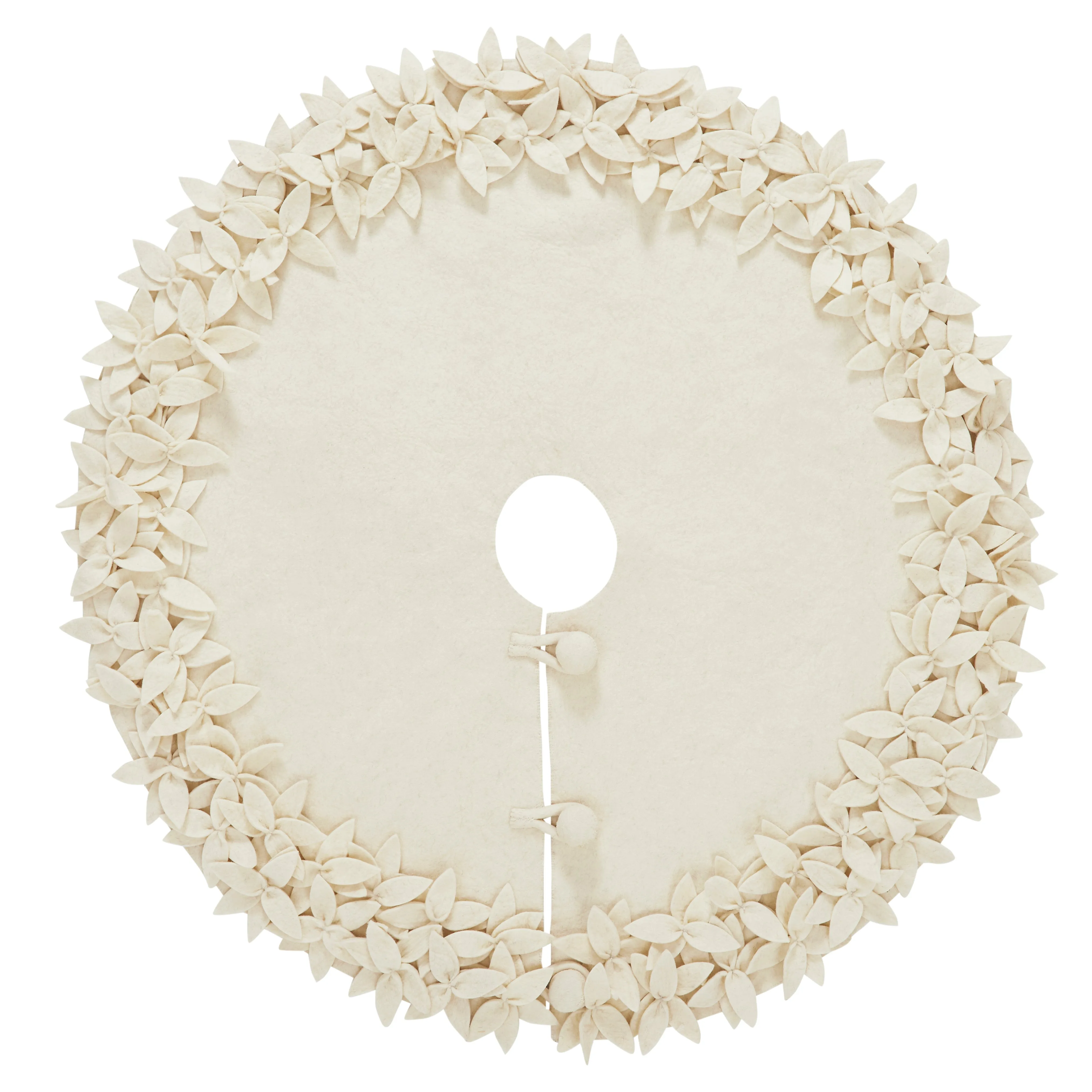 Handmade Felt Mini Christmas Tree Skirt - Cream Overlapping Flowers - 26"