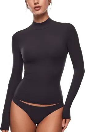 INLYRIC Women's Inbarely Soft Mock Turtleneck Double Lined Long Sleeve Tops Going Out Slim Fitted Sexy Trendy T-Shirts