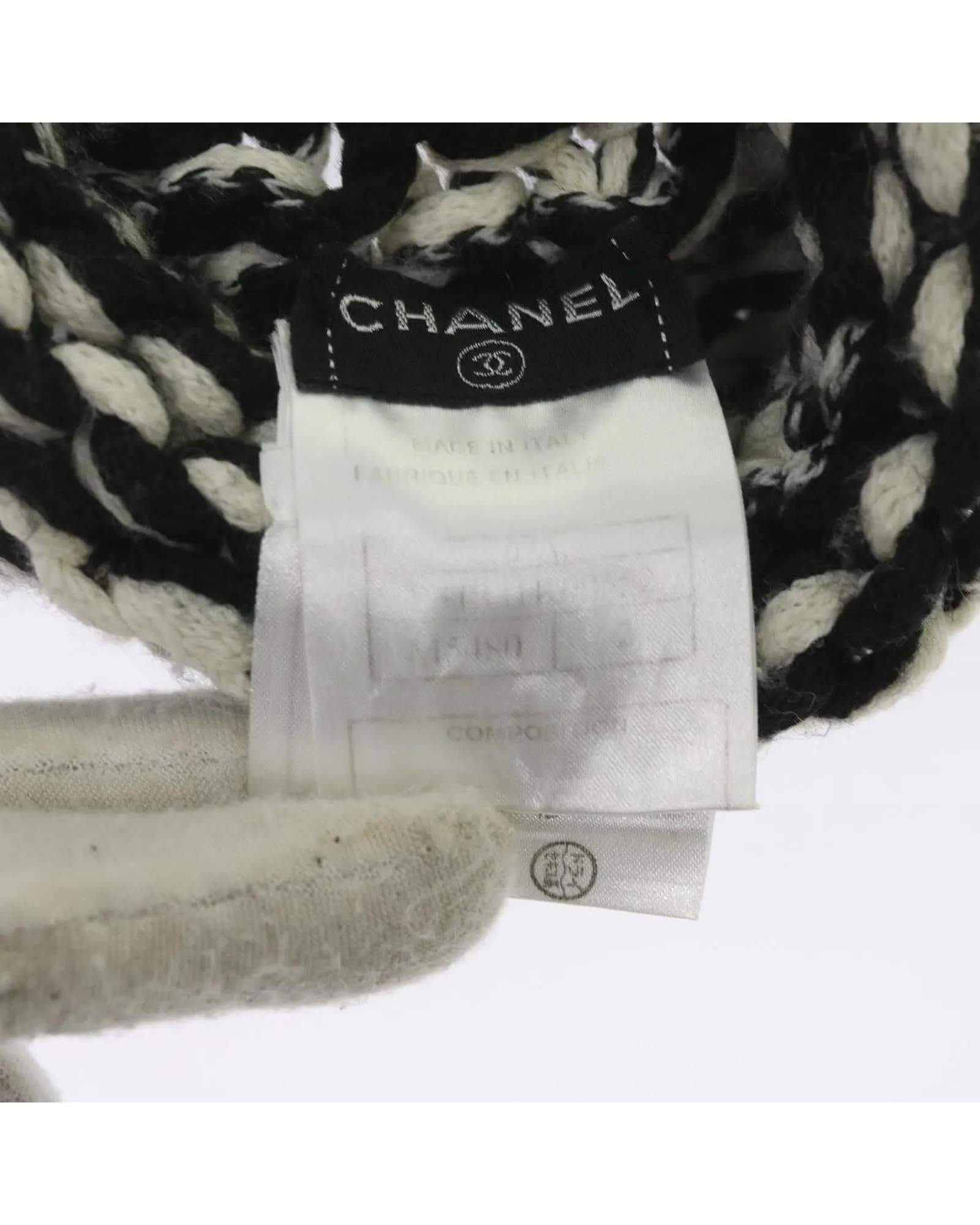 Knitted Fabrics Hat with Coco Mark in Black and White Wool by CHANEL