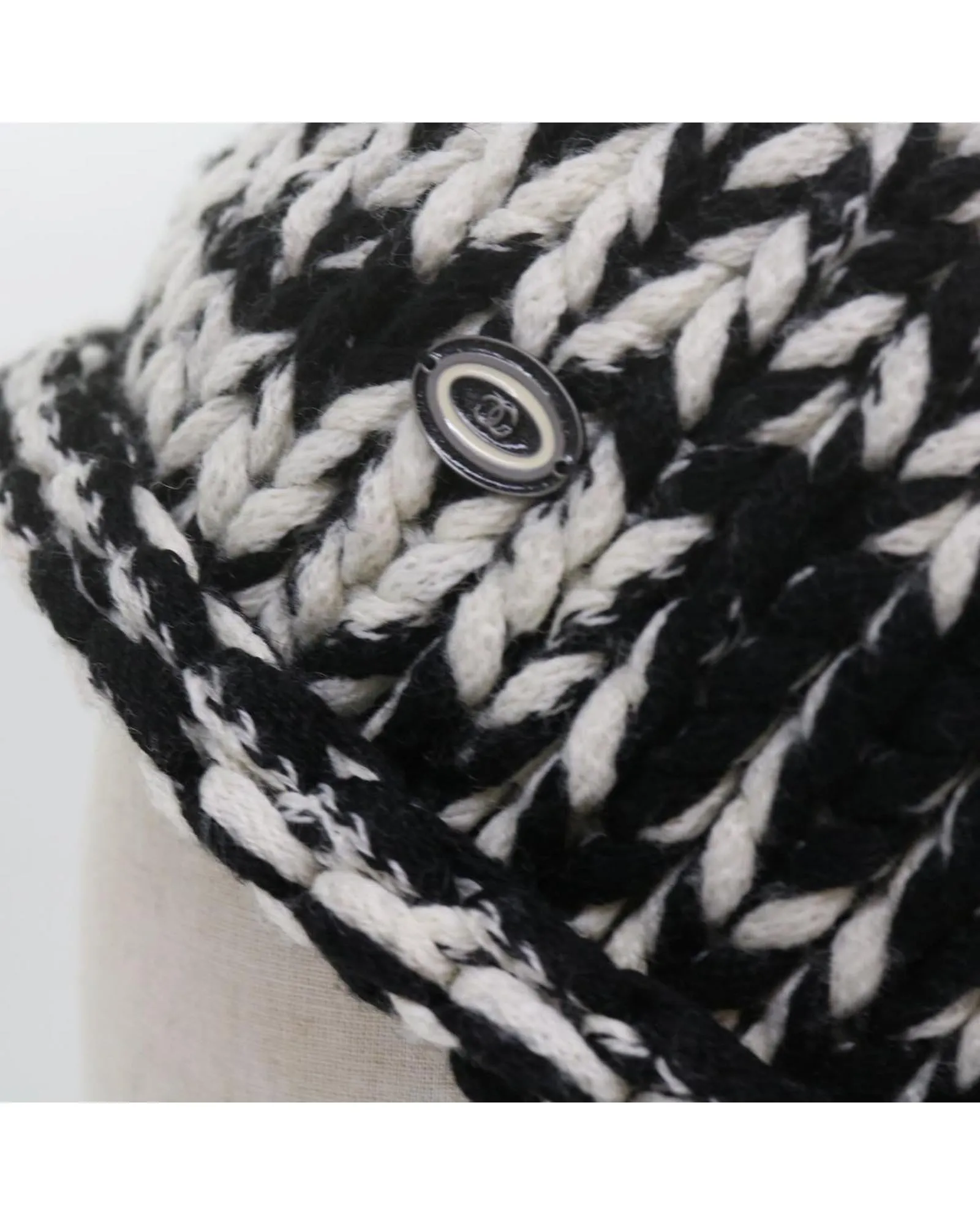 Knitted Fabrics Hat with Coco Mark in Black and White Wool by CHANEL