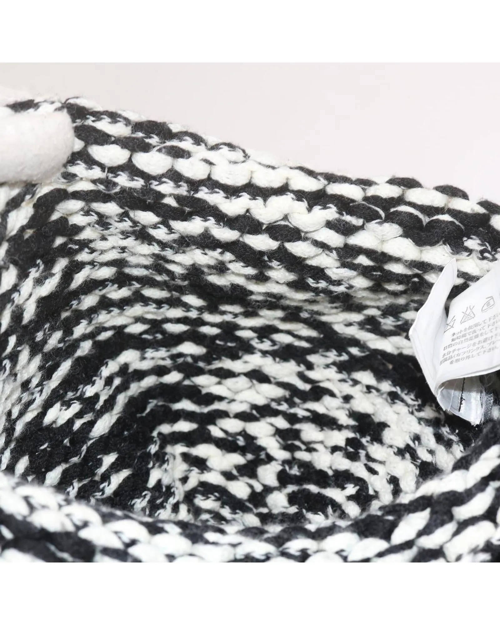 Knitted Fabrics Hat with Coco Mark in Black and White Wool by CHANEL