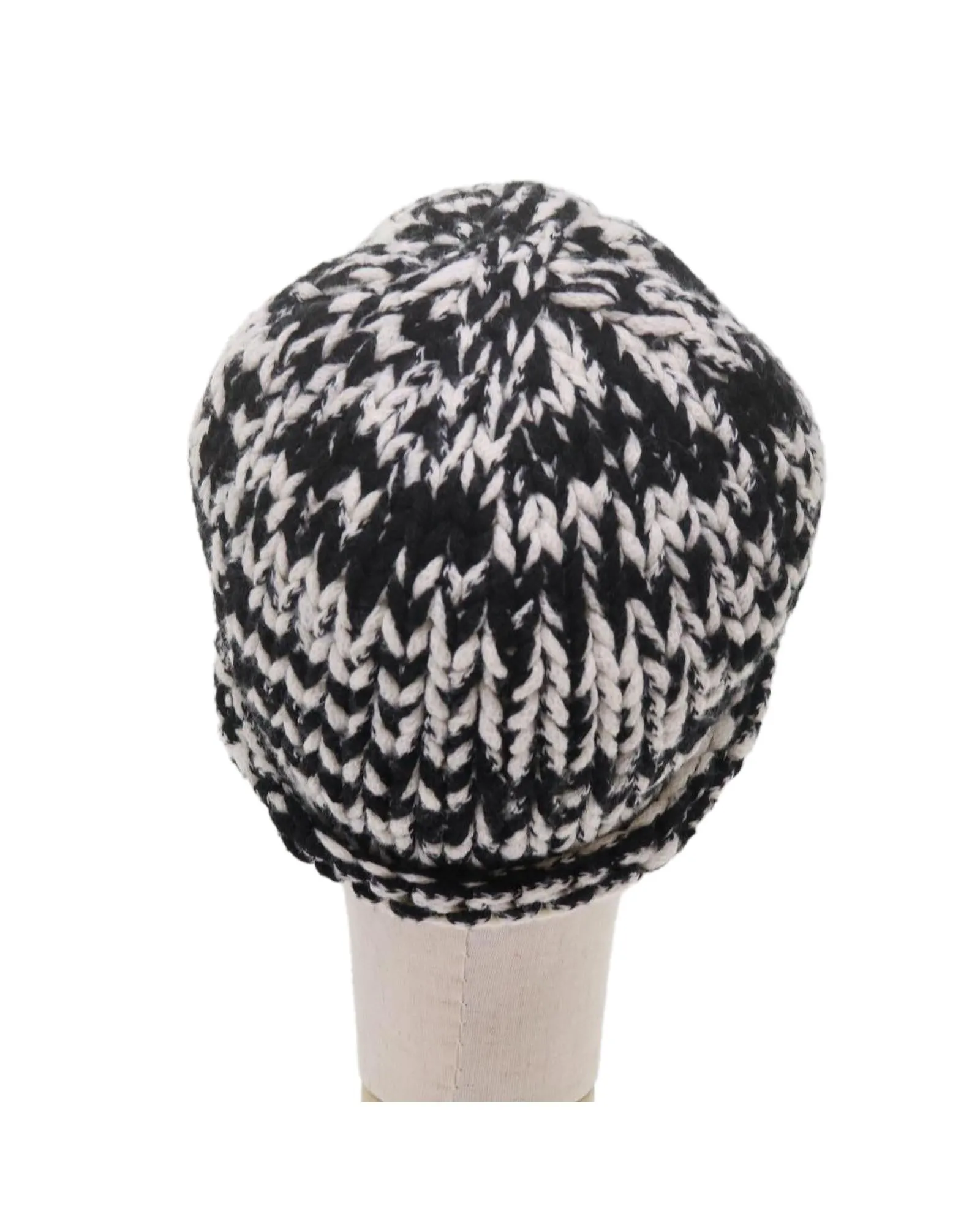 Knitted Fabrics Hat with Coco Mark in Black and White Wool by CHANEL