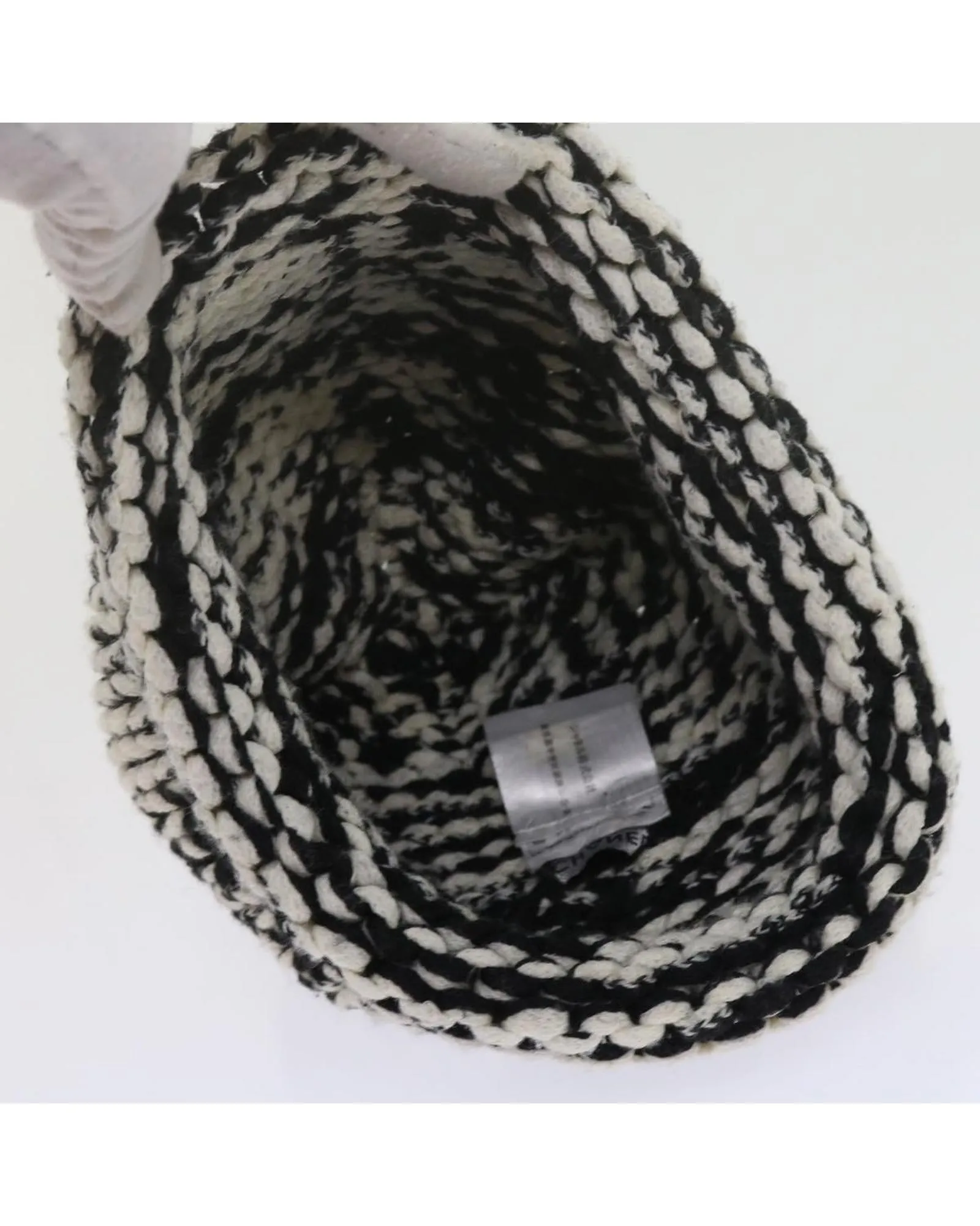 Knitted Fabrics Hat with Coco Mark in Black and White Wool by CHANEL