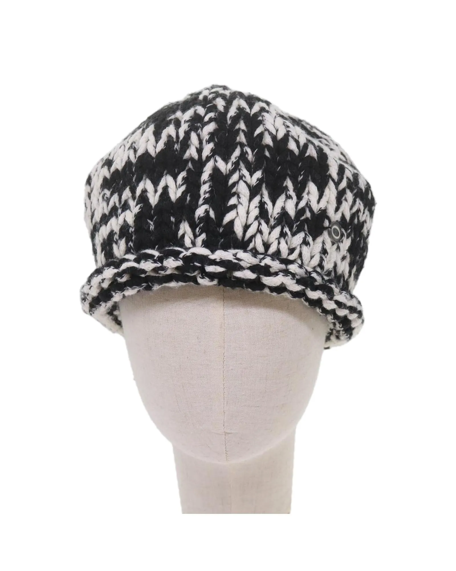 Knitted Fabrics Hat with Coco Mark in Black and White Wool by CHANEL