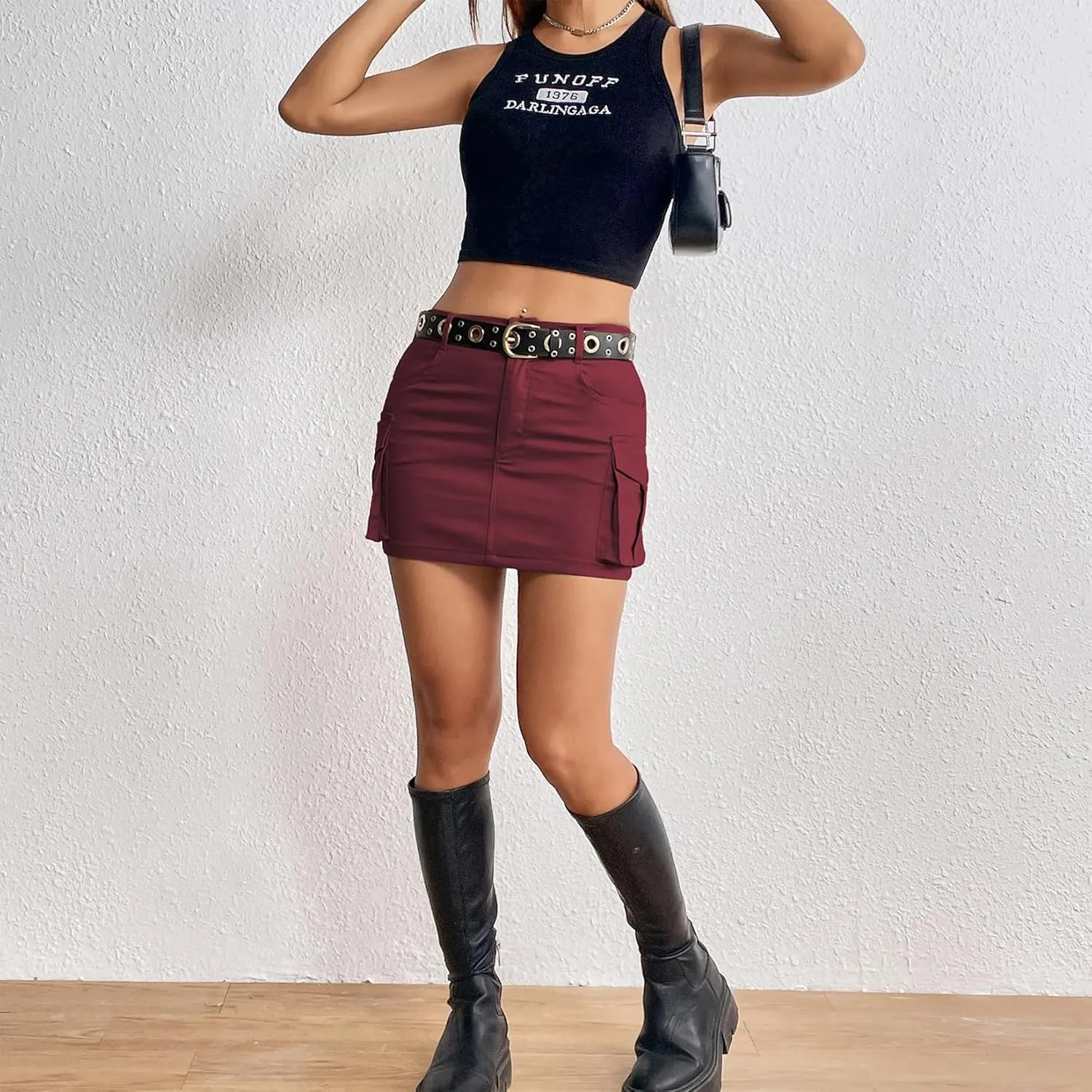 Komorebi Cargo Skirts for Women Mini Y2K Skirt Low Rise Flat Pockets Button Bodycon Denim Jean Skirts