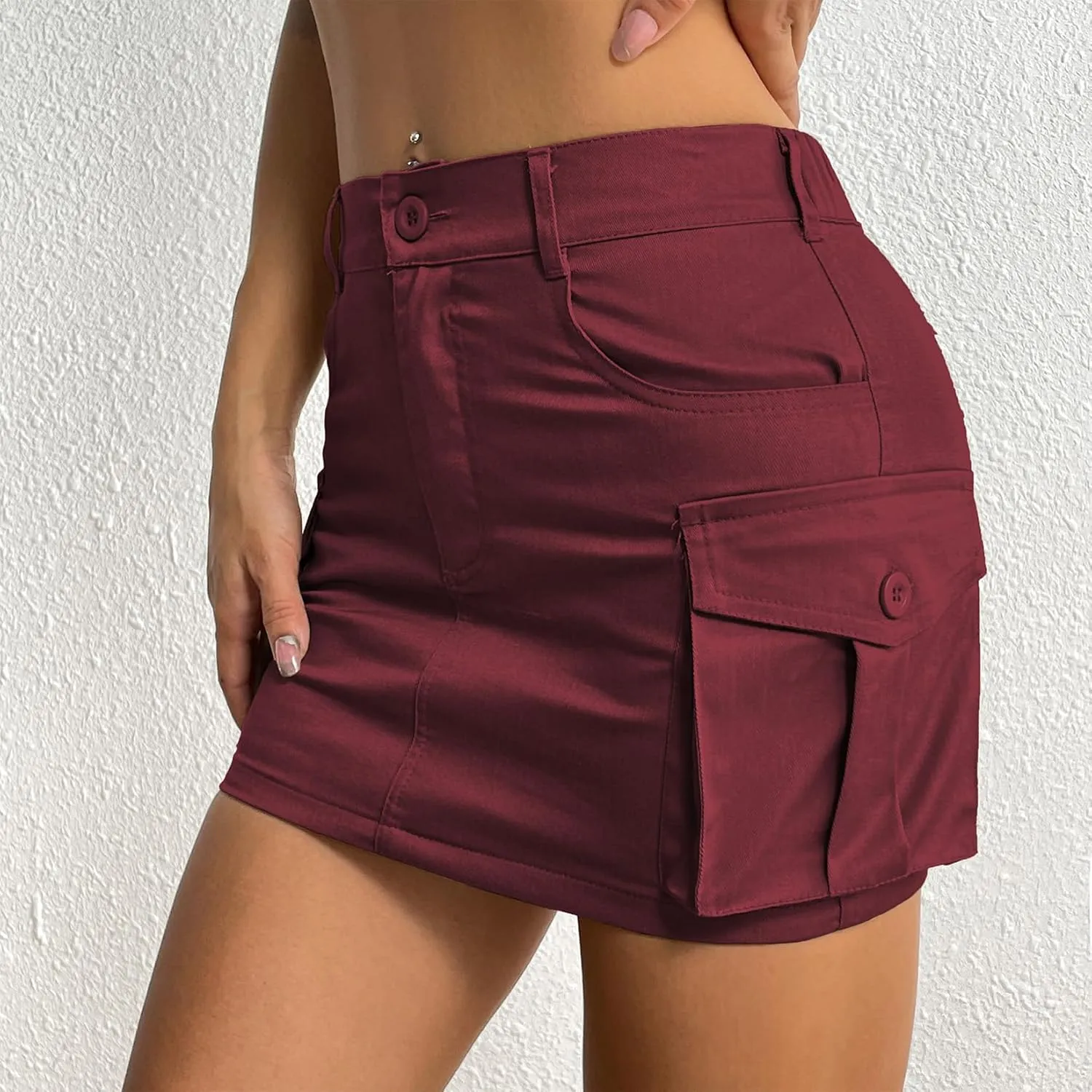 Komorebi Cargo Skirts for Women Mini Y2K Skirt Low Rise Flat Pockets Button Bodycon Denim Jean Skirts