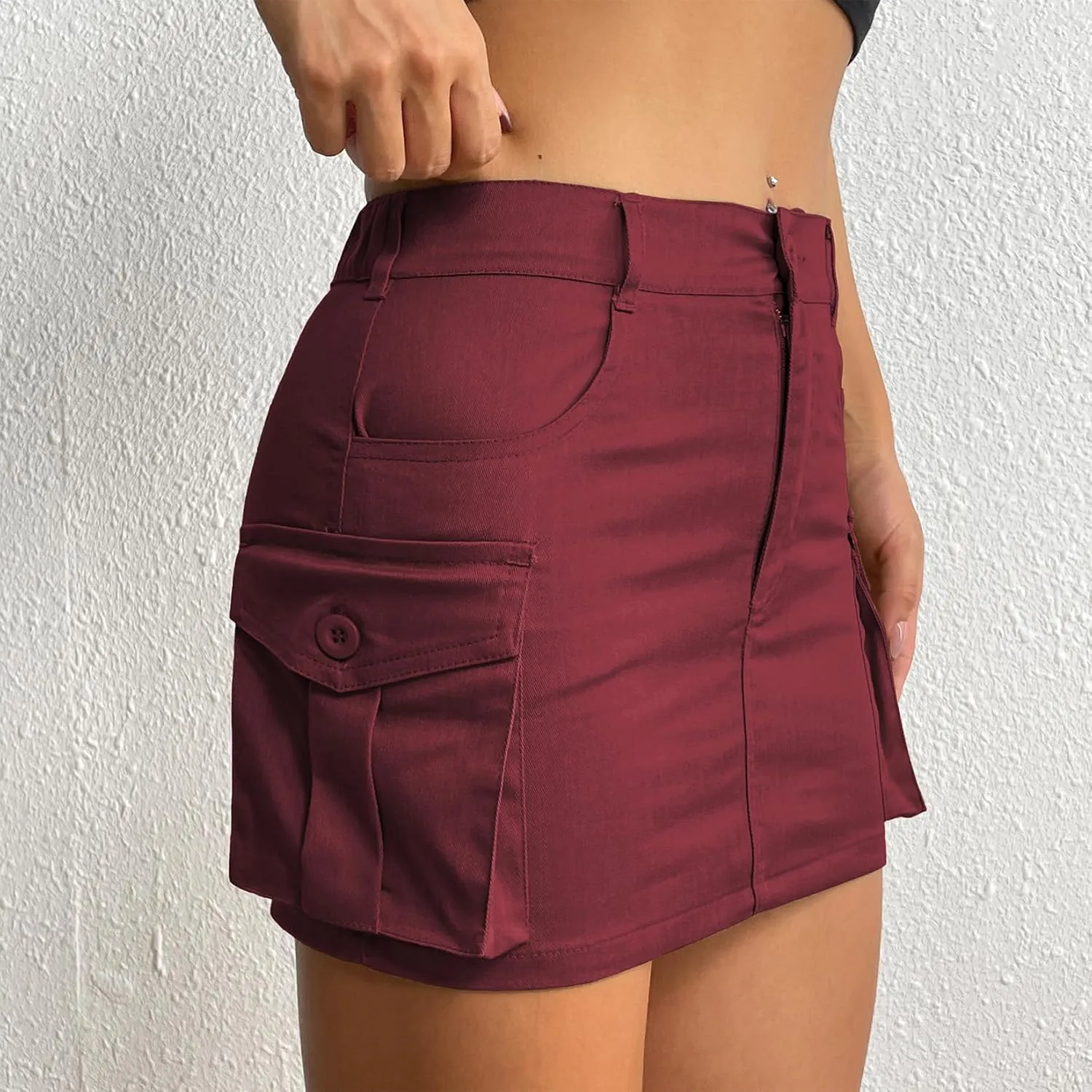 Komorebi Cargo Skirts for Women Mini Y2K Skirt Low Rise Flat Pockets Button Bodycon Denim Jean Skirts