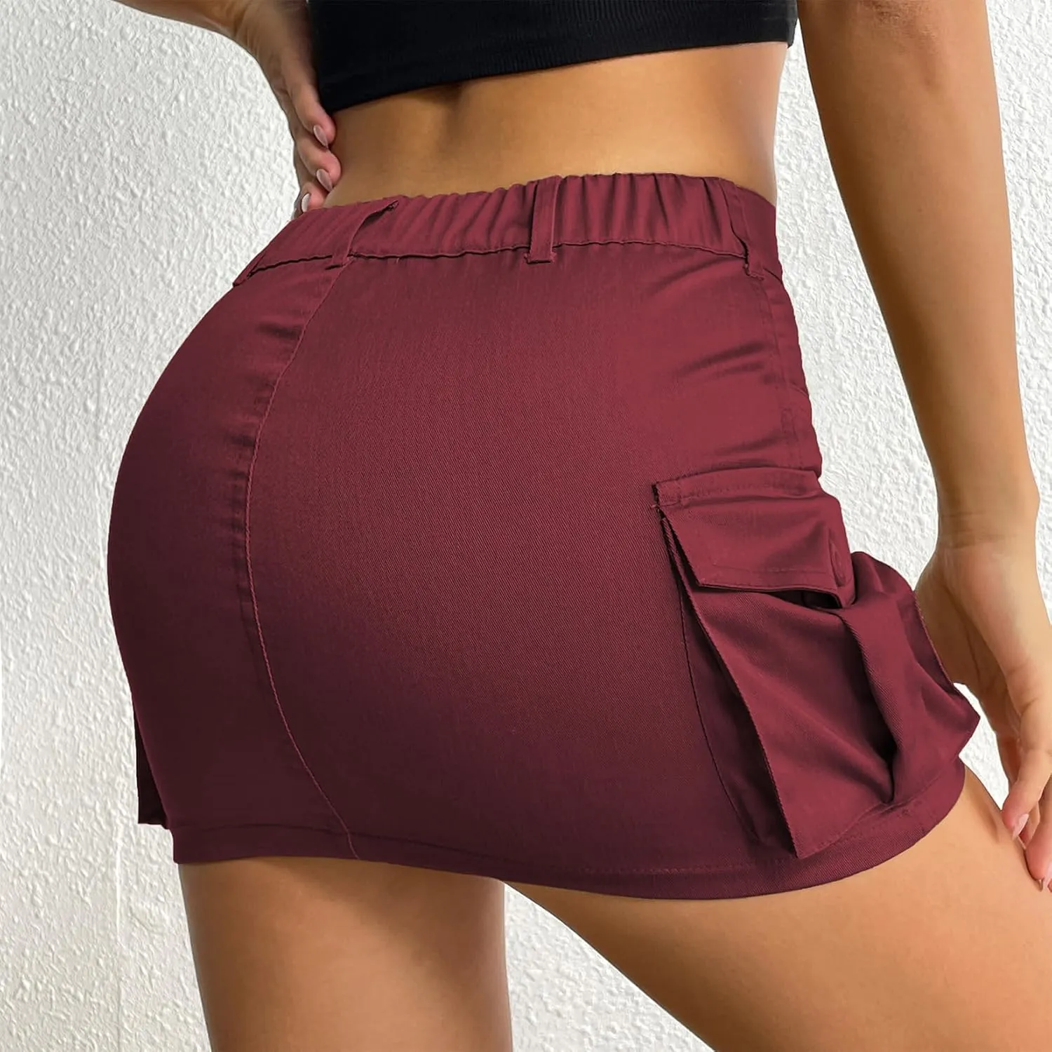 Komorebi Cargo Skirts for Women Mini Y2K Skirt Low Rise Flat Pockets Button Bodycon Denim Jean Skirts