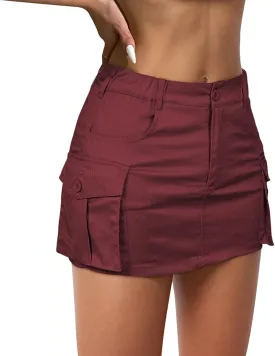 Komorebi Cargo Skirts for Women Mini Y2K Skirt Low Rise Flat Pockets Button Bodycon Denim Jean Skirts
