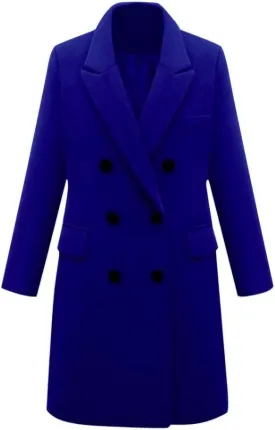 Lu's Chic Women's Elegant Peak Lapel Over Coat Double Breasted Trench Coat Slim Fit Fashion Dressy Casual Long Outerwear