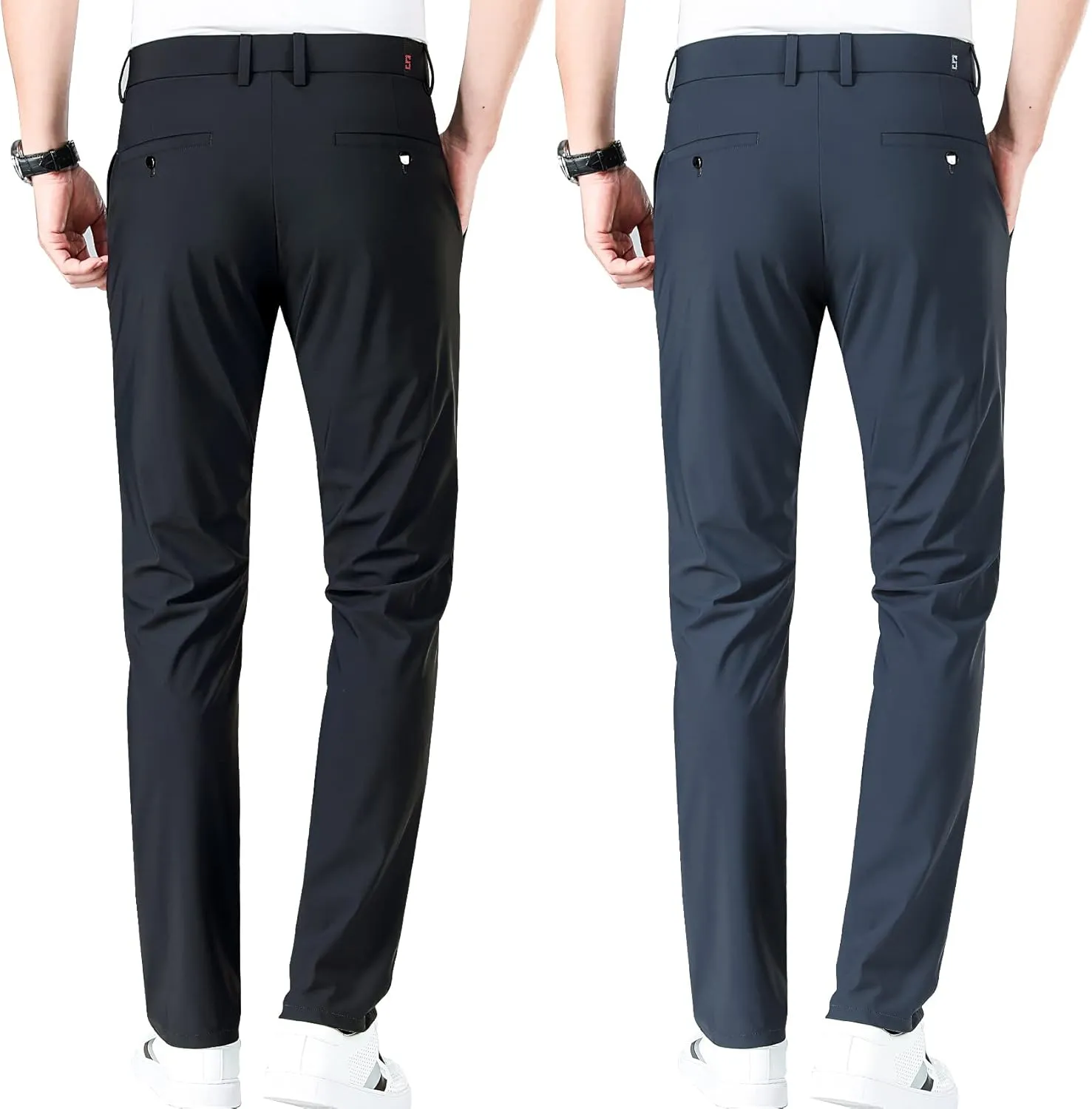 LUSHENUNI Men's Golf Pants Slim High Stretch, Ice Silk Dress Pants with Expandable-Waist Pants