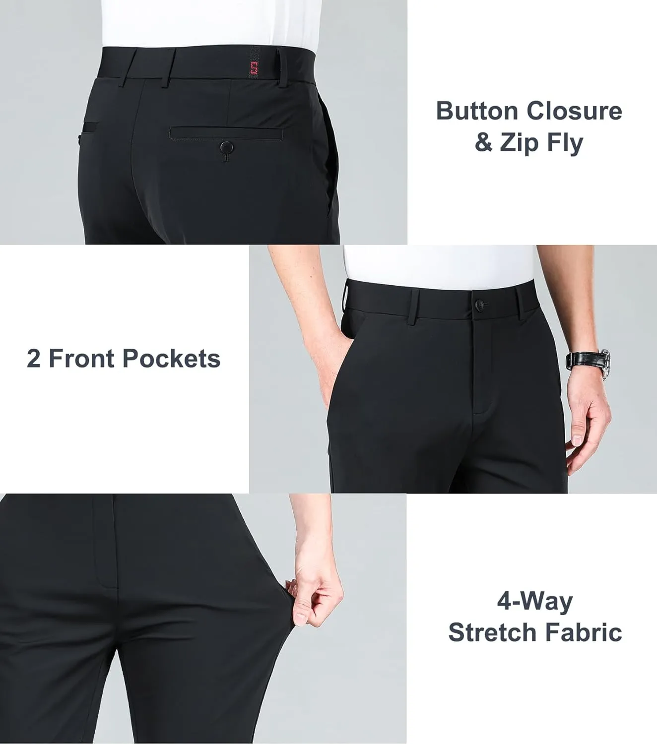 LUSHENUNI Men's Golf Pants Slim High Stretch, Ice Silk Dress Pants with Expandable-Waist Pants