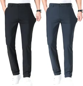 LUSHENUNI Men's Golf Pants Slim High Stretch, Ice Silk Dress Pants with Expandable-Waist Pants